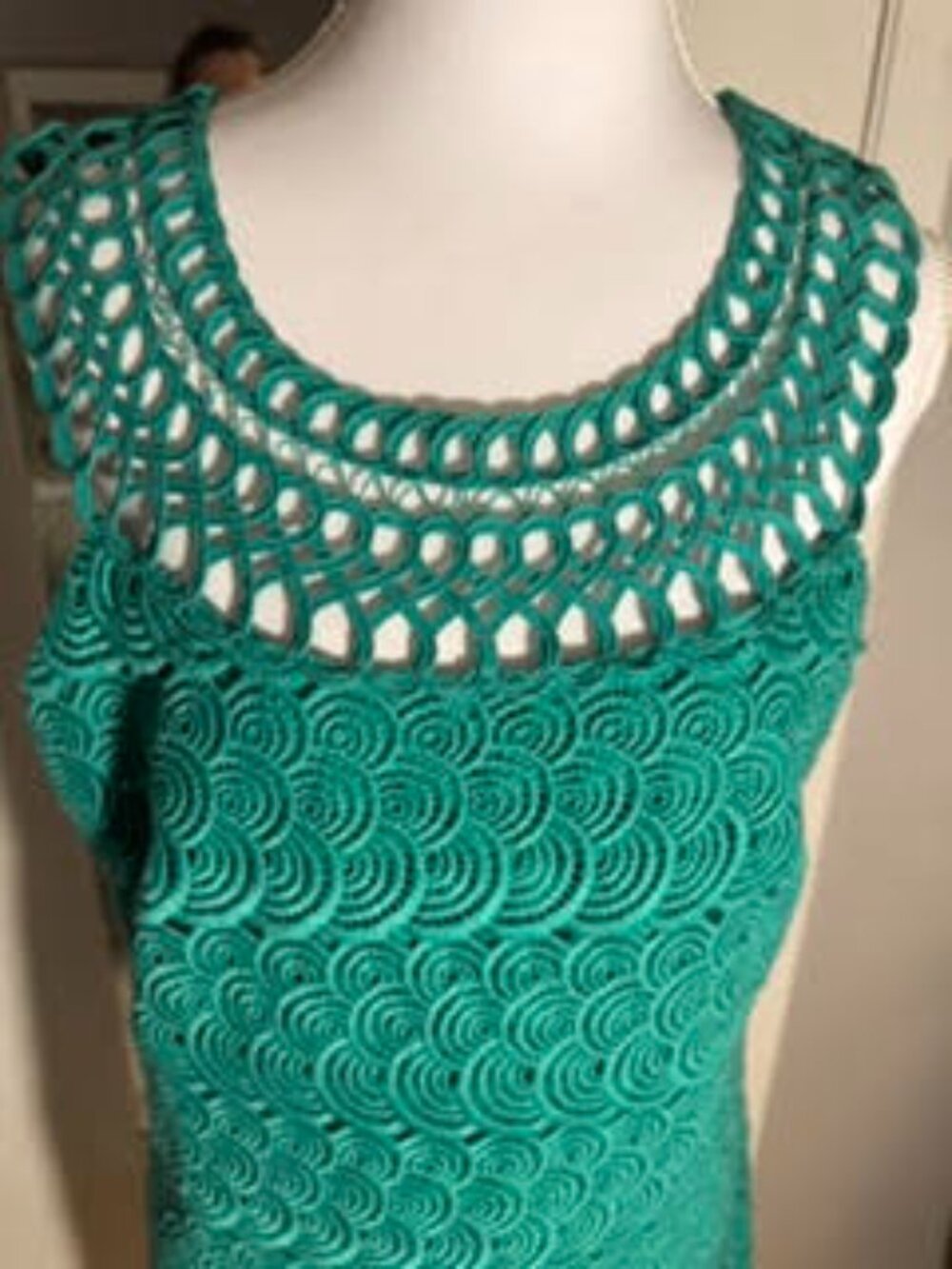 Laundry by Shelli Segal Teal Crochet Lace Shift Dress Size 10